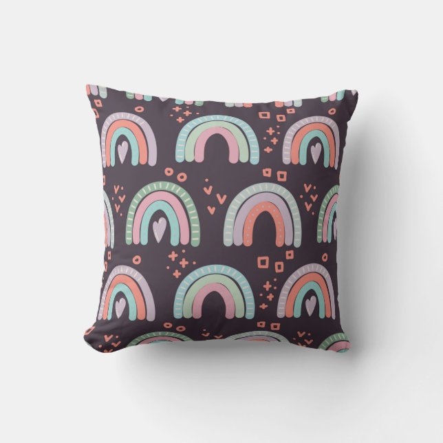  seamless pattern with rainbows and raindrops clip throw pillow (Front)