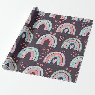 seamless pattern with rainbows and raindrops clip wrapping paper
