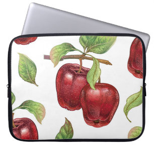 Seamless pattern with red apples. Realistic vintag Laptop Sleeve
