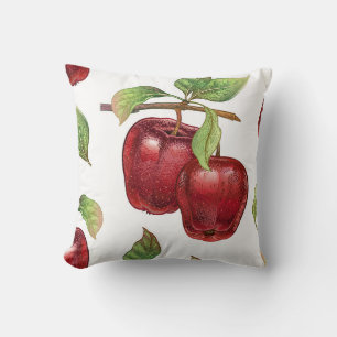 Seamless pattern with red apples. Realistic vintag Throw Pillow