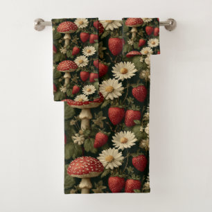 Seamless Pattern with Red Fly Agaric and Flowers Bath Towel Set