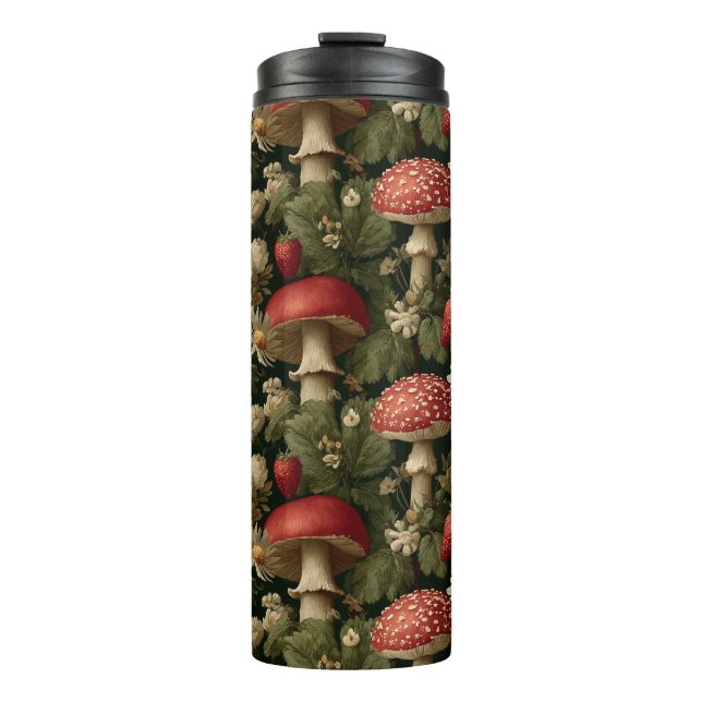 Seamless Pattern with Red Fly Agaric and Flowers Thermal Tumbler (Front)