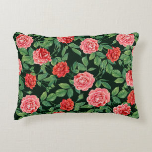 Seamless pattern with red roses flowers. Coloured Accent Pillow