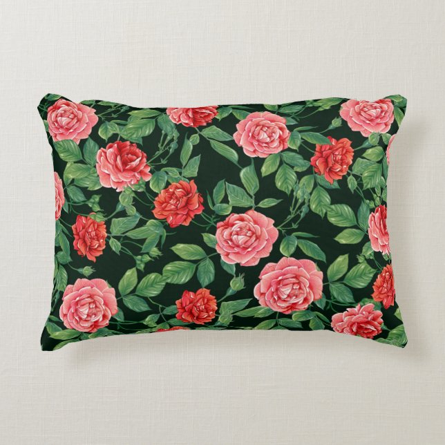 Seamless pattern with red roses flowers. Coloured  Accent Pillow (Front)