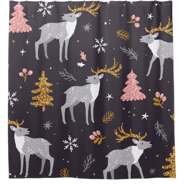  seamless pattern with reindeer, fir trees and sno (Front)