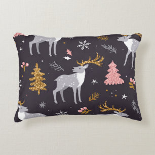  seamless pattern with reindeer, fir trees and sno accent pillow