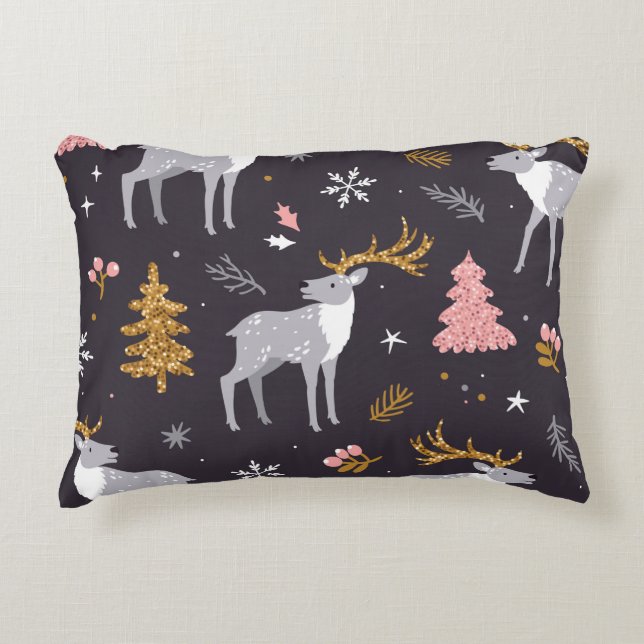  seamless pattern with reindeer, fir trees and sno accent pillow (Front)