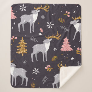  seamless pattern with reindeer, fir trees and sno sherpa blanket