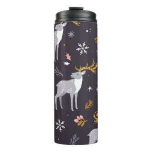  seamless pattern with reindeer, fir trees and sno thermal tumbler