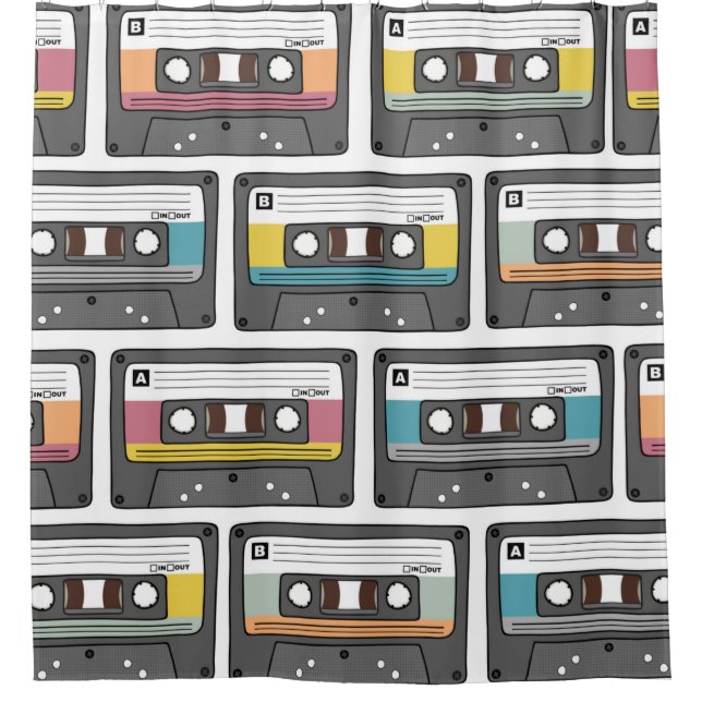 Seamless pattern with retro cassette tapes in dood (Front)