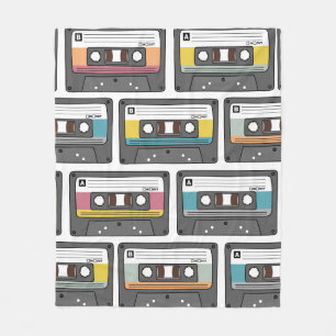 Seamless pattern with retro cassette tapes in dood fleece blanket