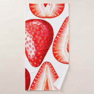 Seamless pattern with ripe strawberries on white b bath towel