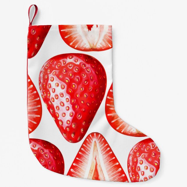 Seamless pattern with ripe strawberries on white b small christmas stocking (Front)