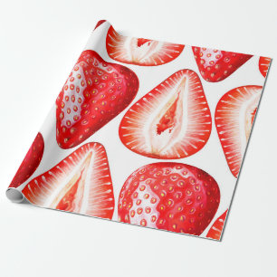 Seamless pattern with ripe strawberries on white b wrapping paper