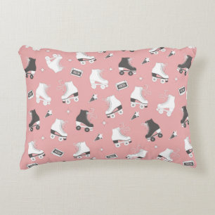 Seamless pattern with roller skates and cassette t accent pillow