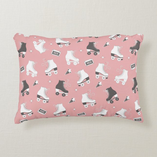 Seamless pattern with roller skates and cassette t accent pillow (Front)