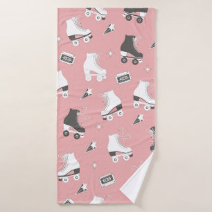 Seamless pattern with roller skates and cassette t bath towel