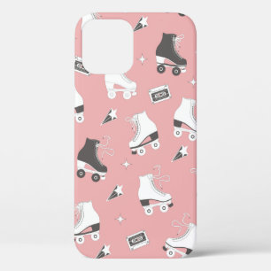 Seamless pattern with roller skates and cassette t iPhone 12 case
