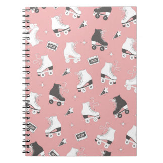 Seamless pattern with roller skates and cassette t notebook