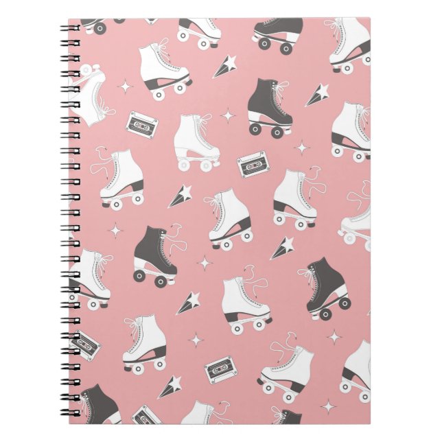Seamless pattern with roller skates and cassette t notebook (Front)