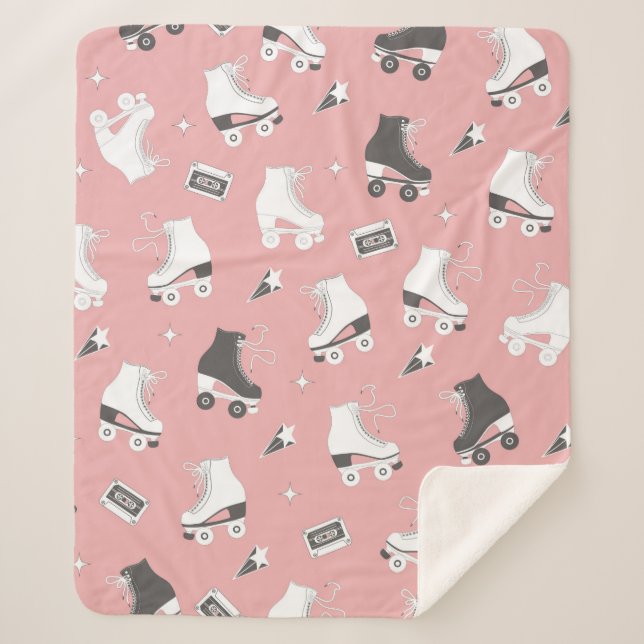 Seamless pattern with roller skates and cassette t sherpa blanket (Front)
