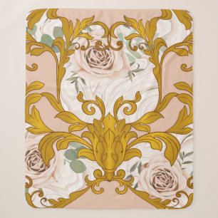 Seamless pattern with roses and baroque golden ele sherpa blanket