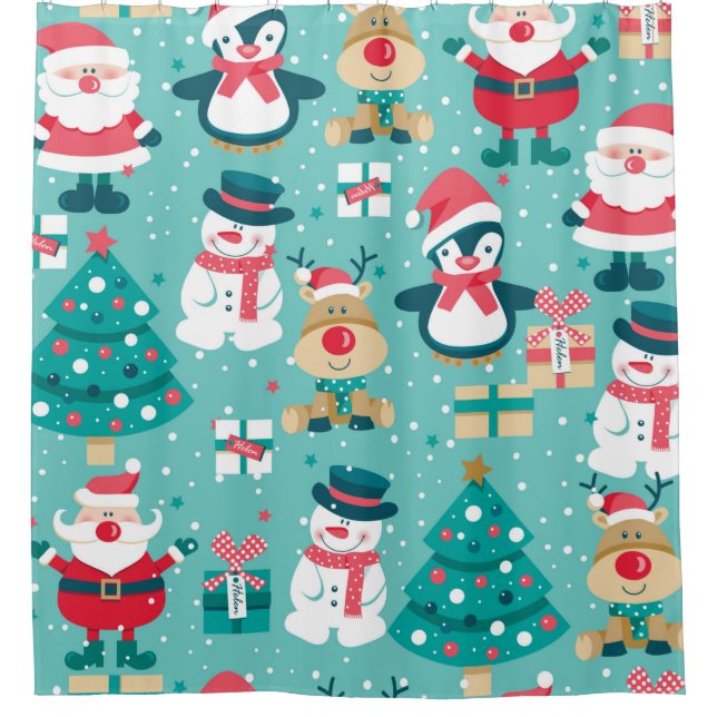 Seamless pattern with Santa Claus, snowman, deer,  (Front)