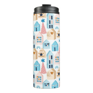 Seamless pattern with Scandinavian houses on white Thermal Tumbler