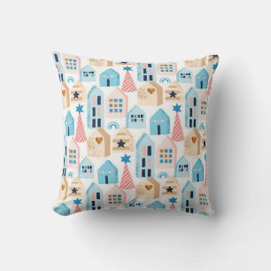 Seamless pattern with Scandinavian houses on white Throw Pillow