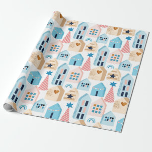 Seamless pattern with Scandinavian houses on white Wrapping Paper