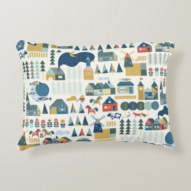 Seamless pattern with scandinavian village in past accent pillow (Front)