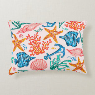 Seamless pattern with sea creatures accent pillow