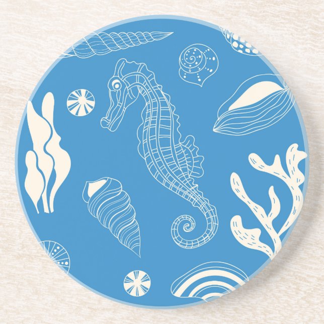Seamless pattern with sea shells coaster (Front)
