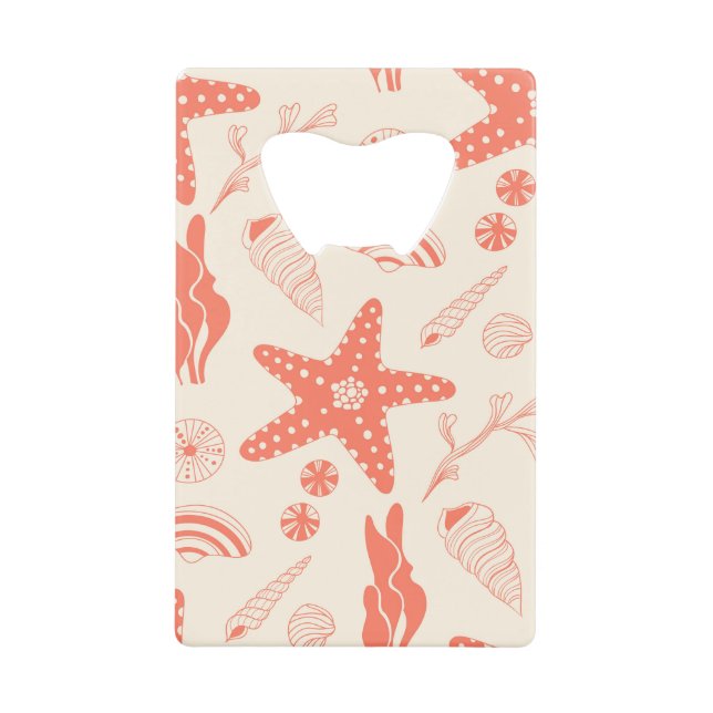 Seamless pattern with sea shells credit card bottle opener (Front)