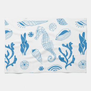 Seamless pattern with sea shells kitchen towel