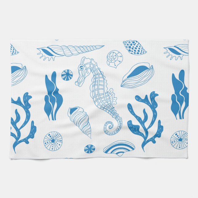 Seamless pattern with sea shells kitchen towel (Horizontal)