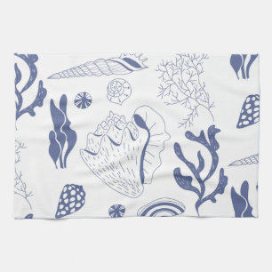Seamless pattern with sea shells kitchen towel