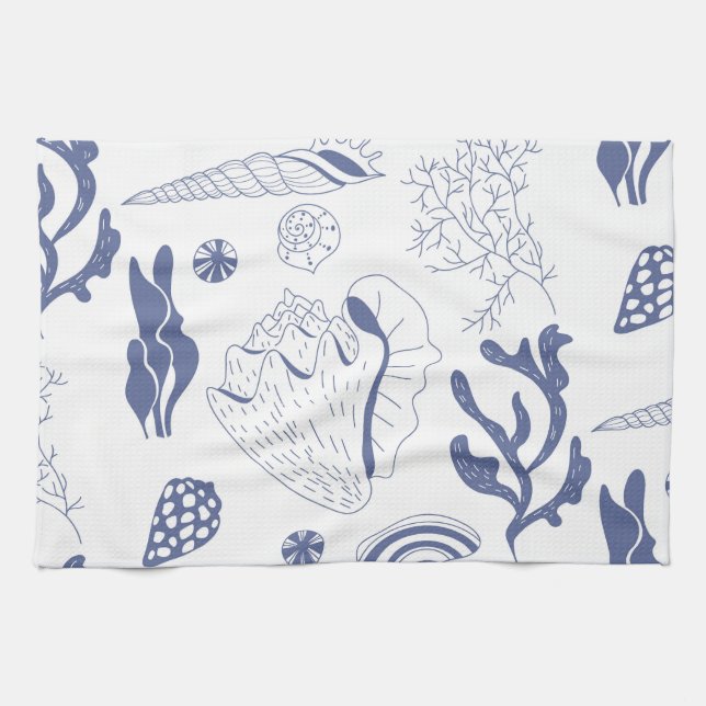 Seamless pattern with sea shells kitchen towel (Horizontal)