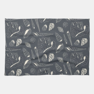 Seamless pattern with sea shells kitchen towel