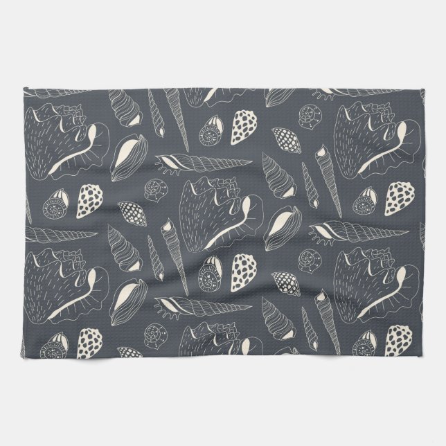 Seamless pattern with sea shells kitchen towel (Horizontal)