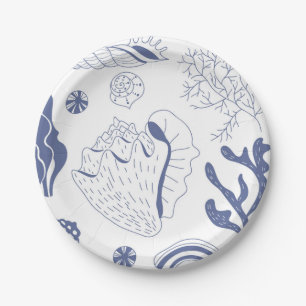 Seamless pattern with sea shells paper plate