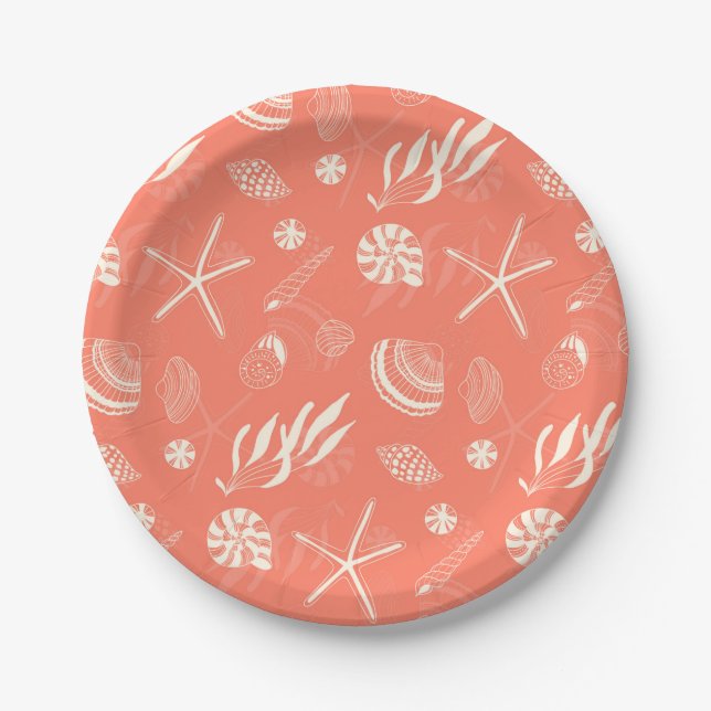 Seamless pattern with sea shells paper plate (Front)