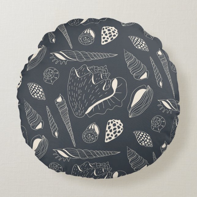 Seamless pattern with sea shells round pillow (Front)