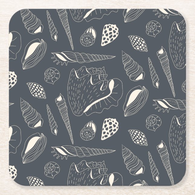 Seamless pattern with sea shells square paper coaster (Front)
