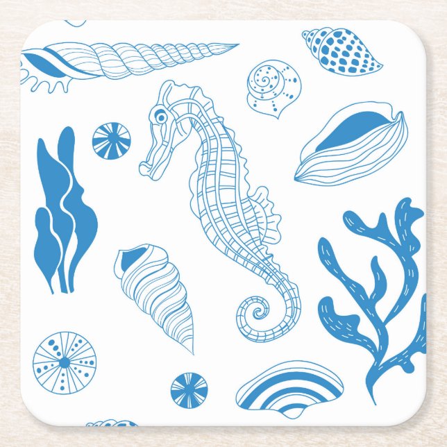 Seamless pattern with sea shells square paper coaster (Front)