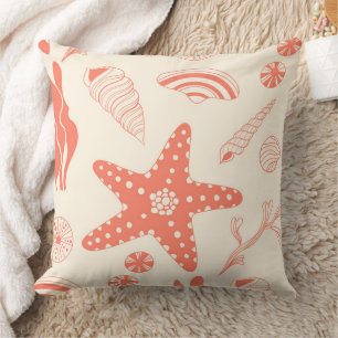 Seamless pattern with sea shells throw pillow