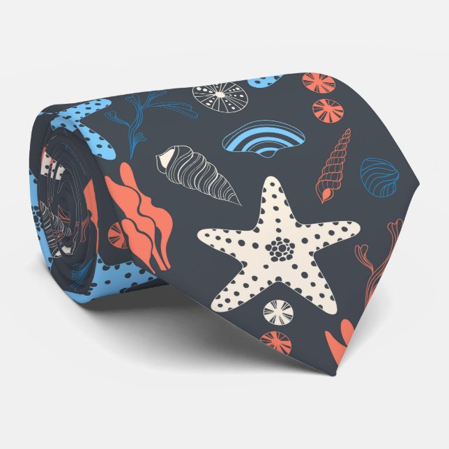Seamless pattern with sea shells tie (Rolled)