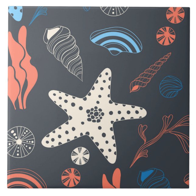 Seamless pattern with sea shells tile (Front)