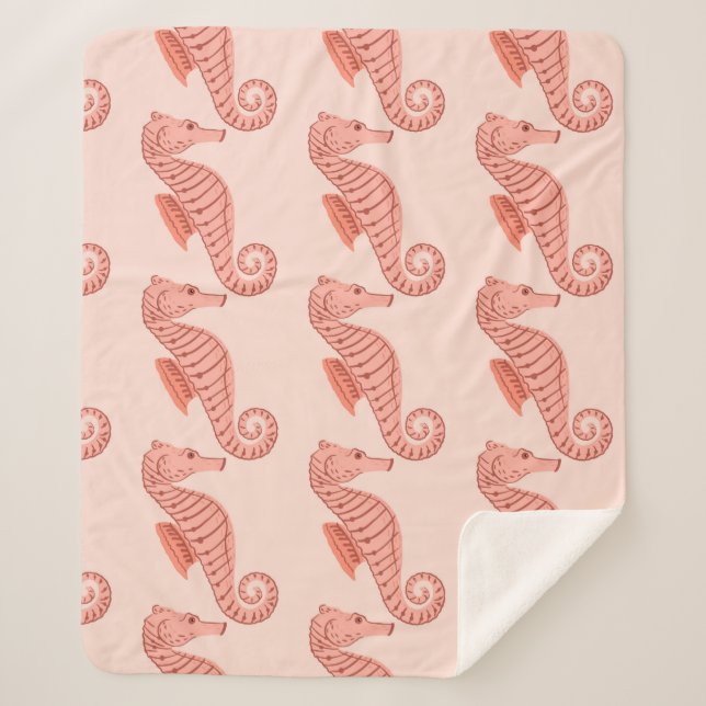 Seamless pattern with seahorse doodle ornament. Pi Sherpa Blanket (Front)