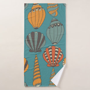 Seamless pattern with seashells, hand drawn icons  bath towel